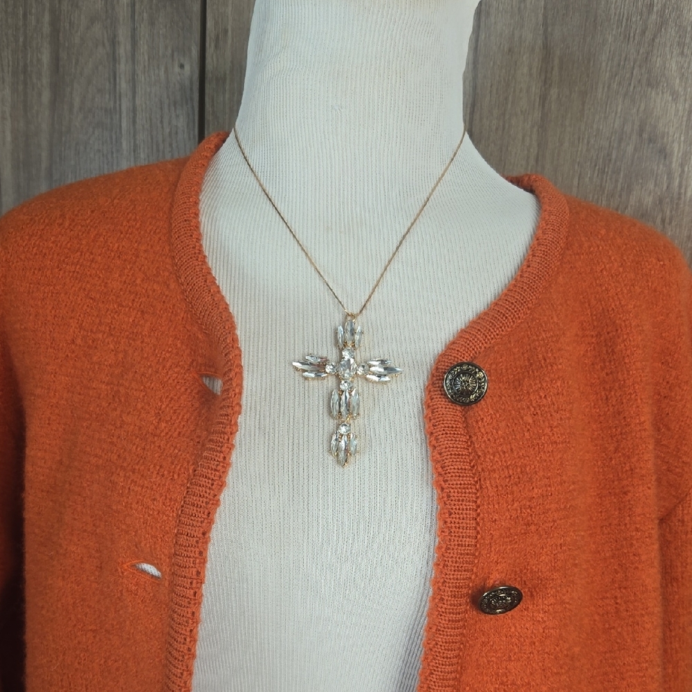 Crystal Cross Pendant Necklace – Gold Tone | Cubic Zirconia Statement Piece